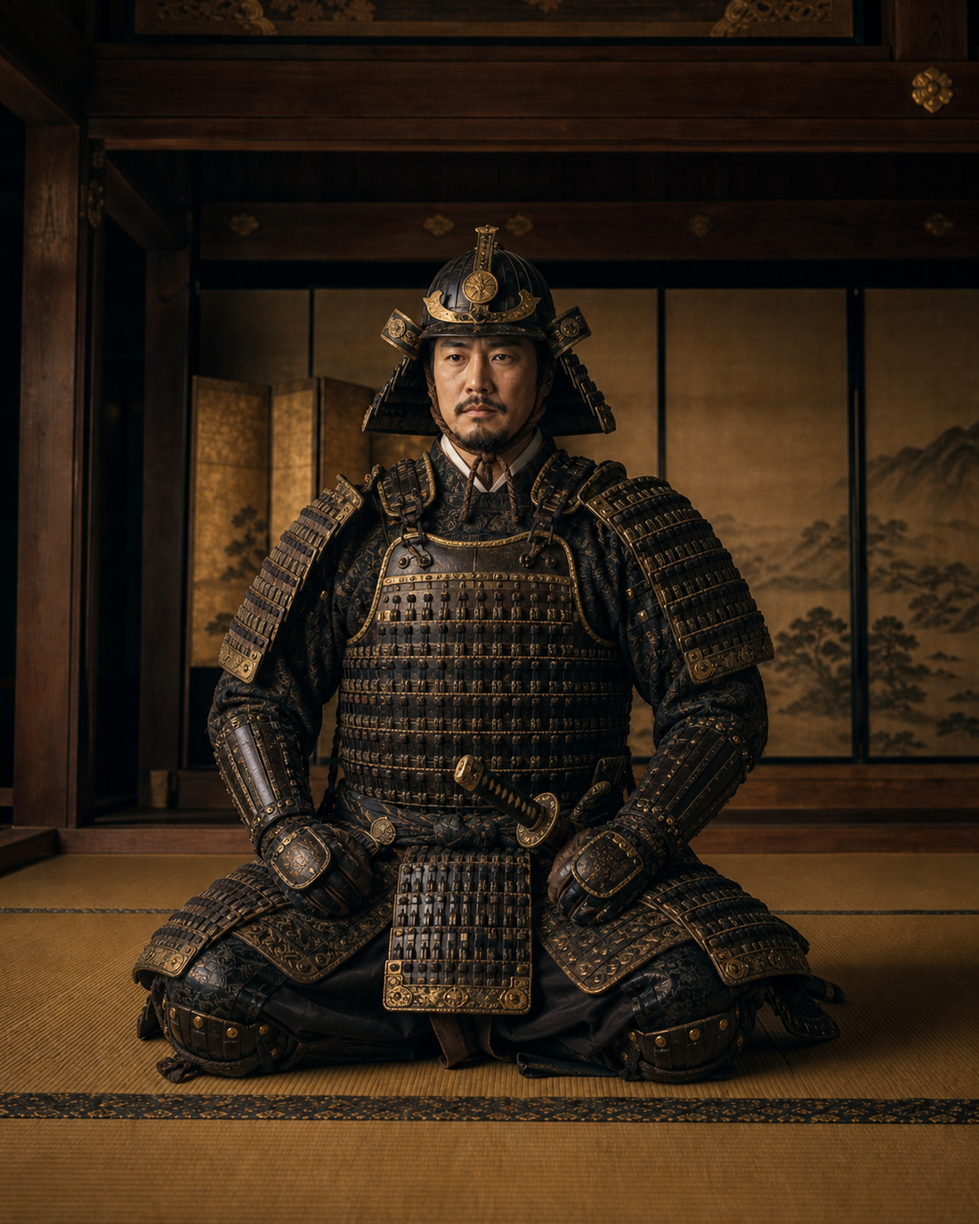 Modern illustration of Minamoto no Yoritomo represented as an armored warrior