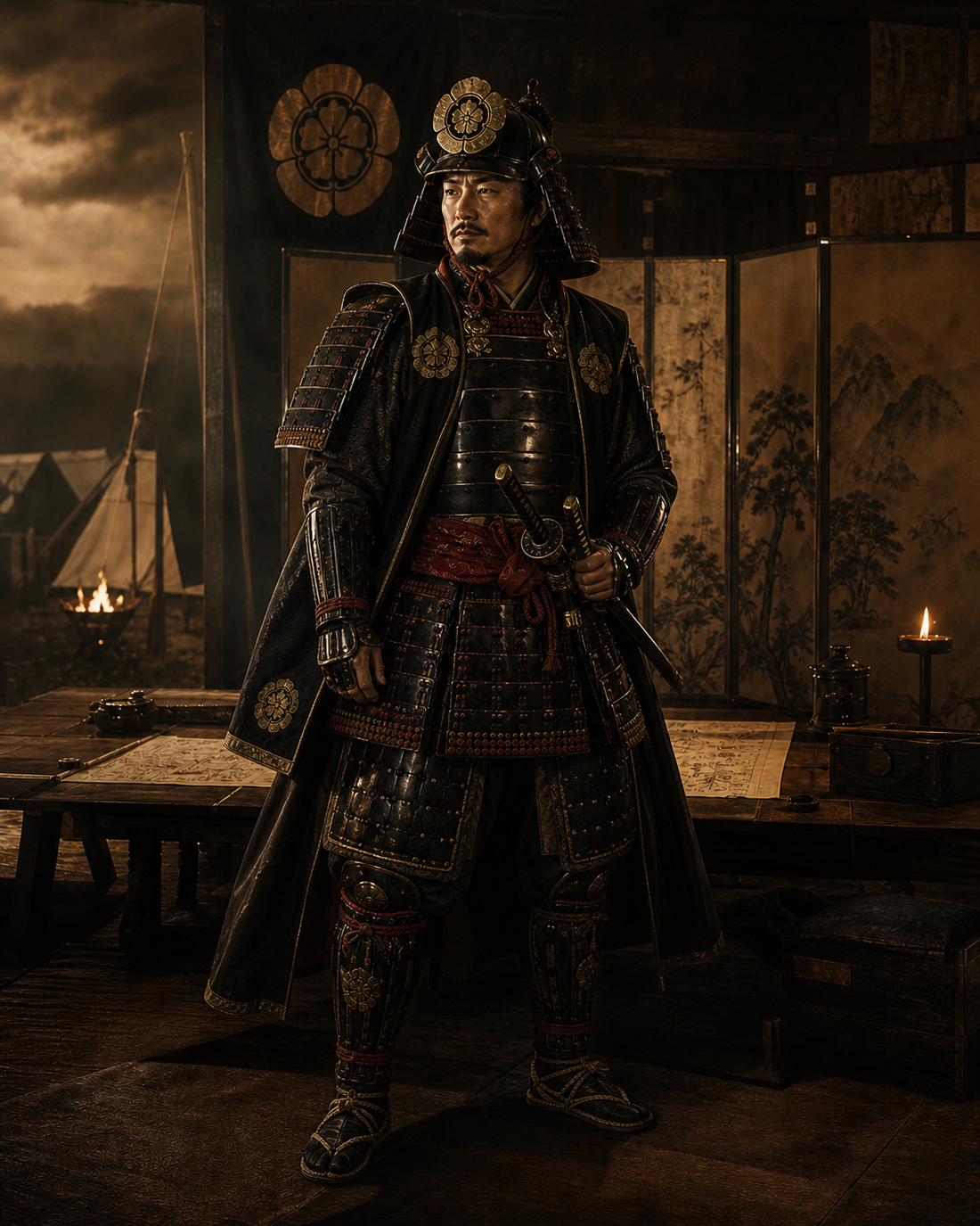 Modern illustration of Oda Nobunaga represented in sixteenth-century inspired armor
