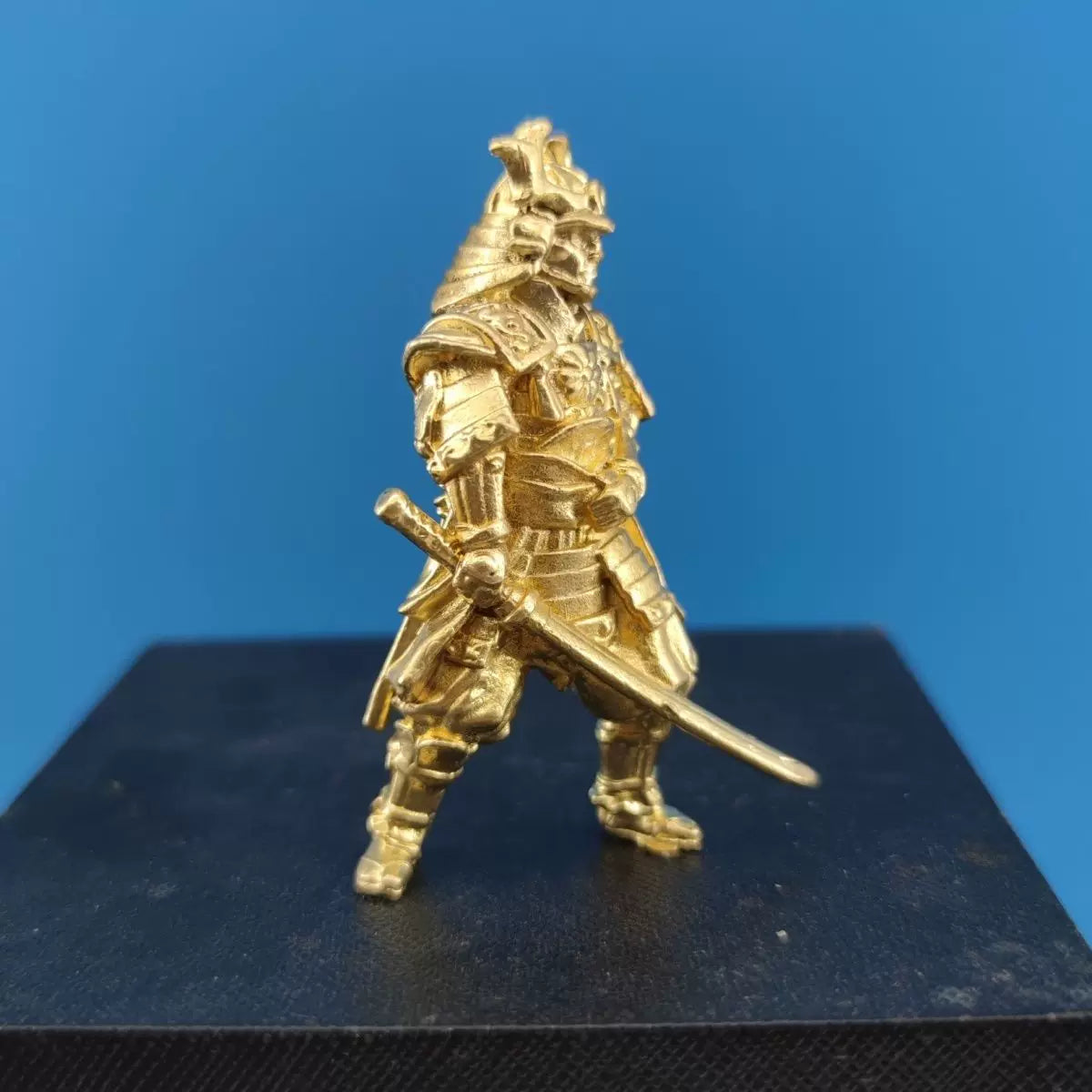 Solid brass samurai figurine, armor detail