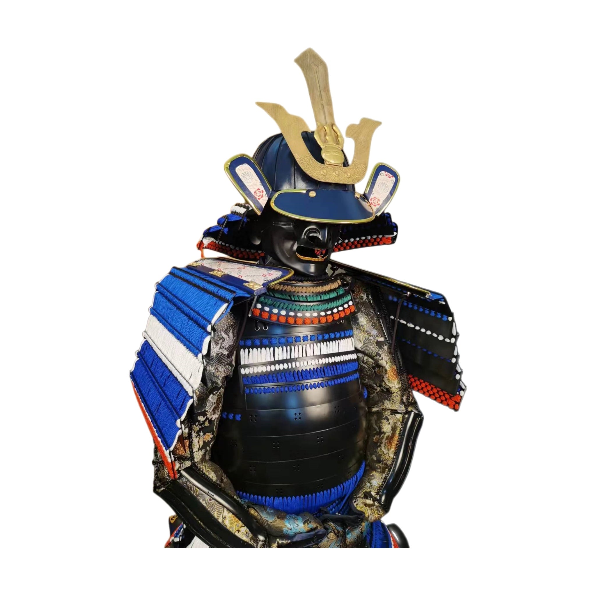 Indigo and gilt samurai armor, side view