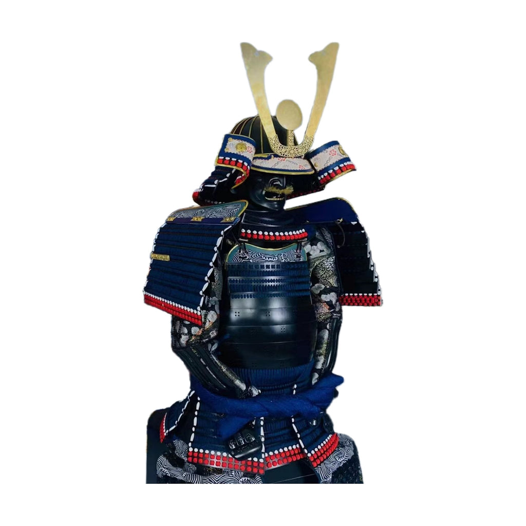 Silver and gilt samurai armor, three-quarter view