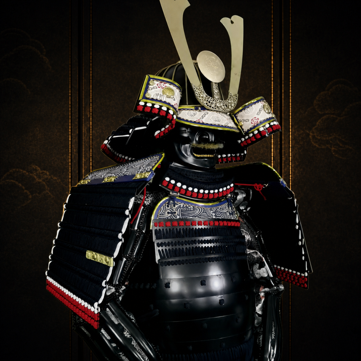 Oda Nobunaga samurai armor, dark museum-style background, view 5