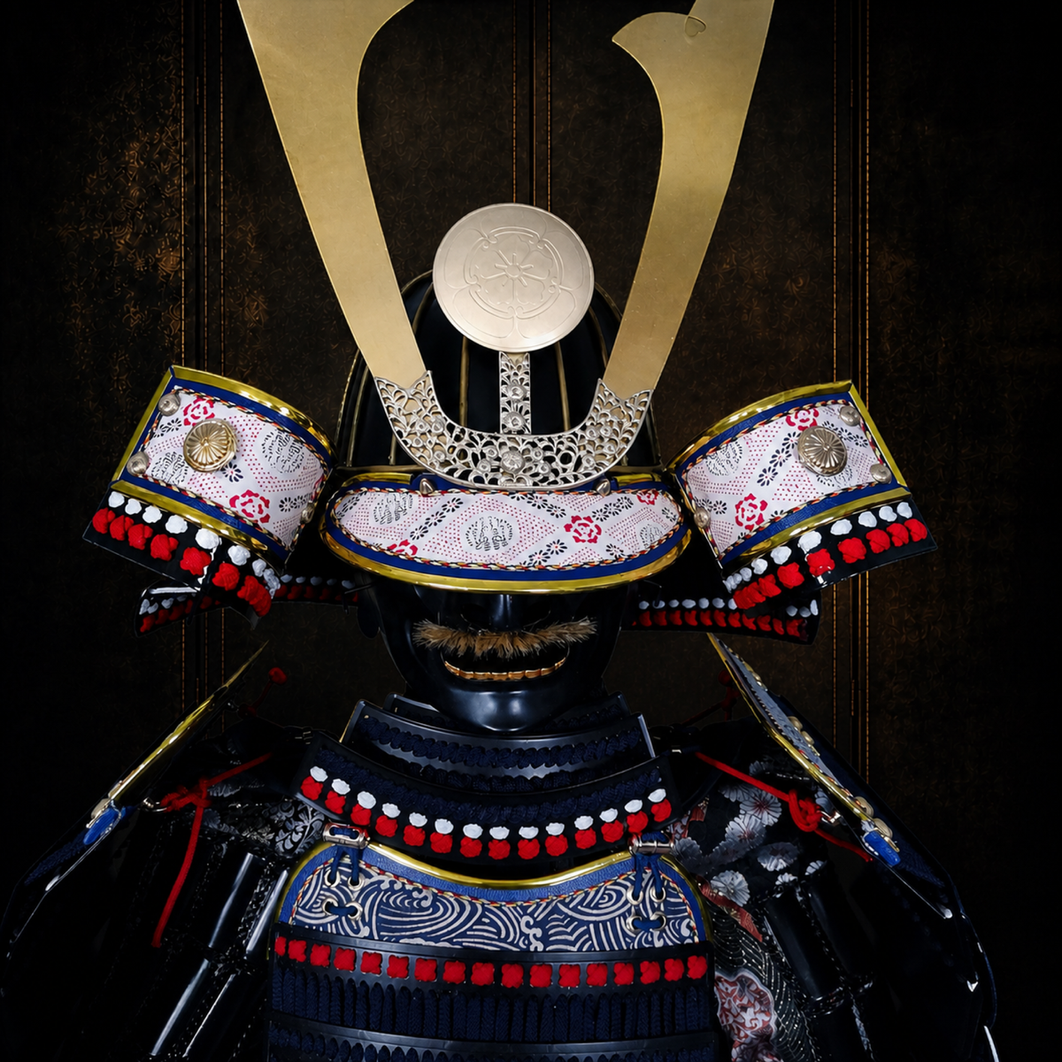 Oda Nobunaga samurai armor, dark museum-style background, view 6