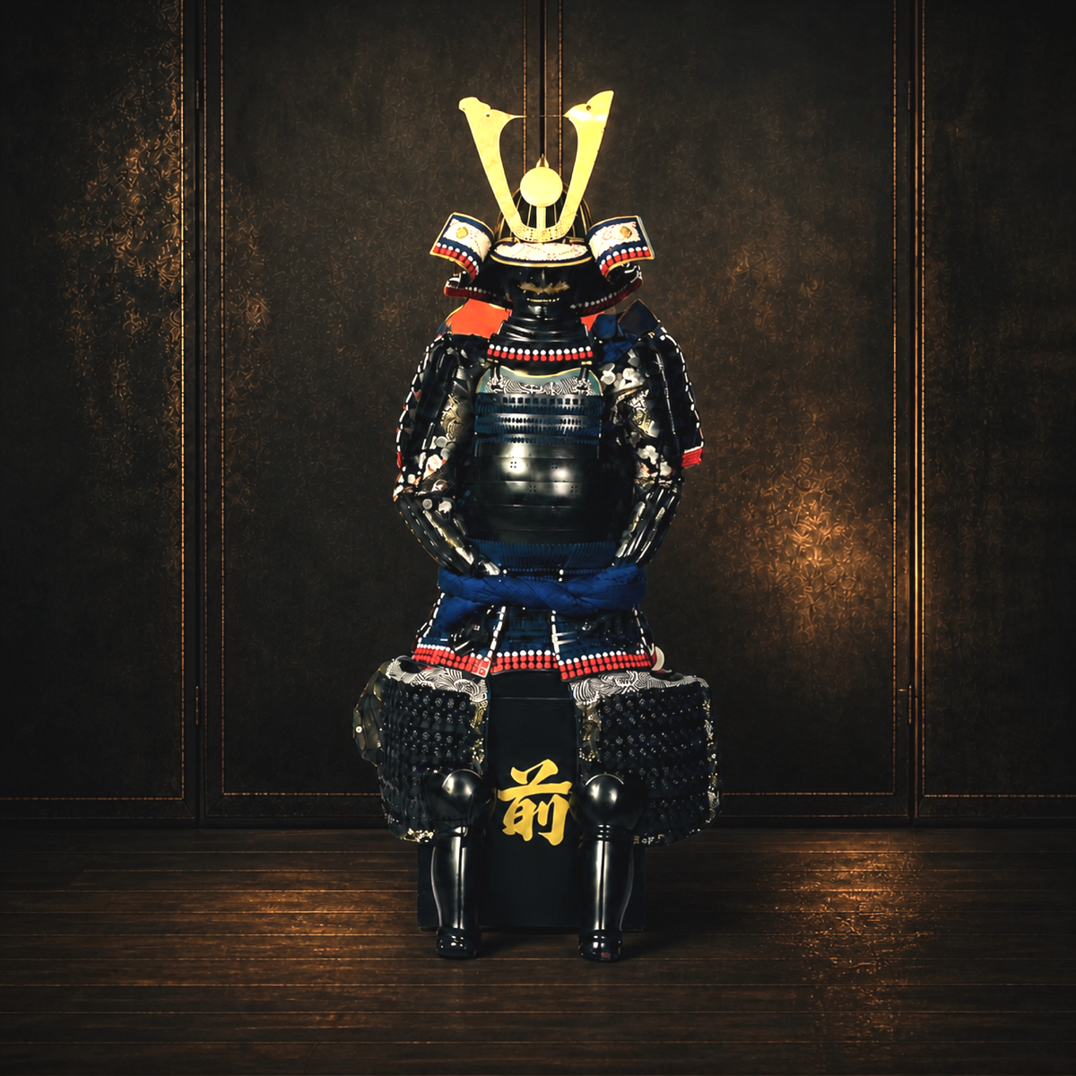 Oda Nobunaga Samurai Armor — Silver and Gilt, Full Life-Size Set — full front view