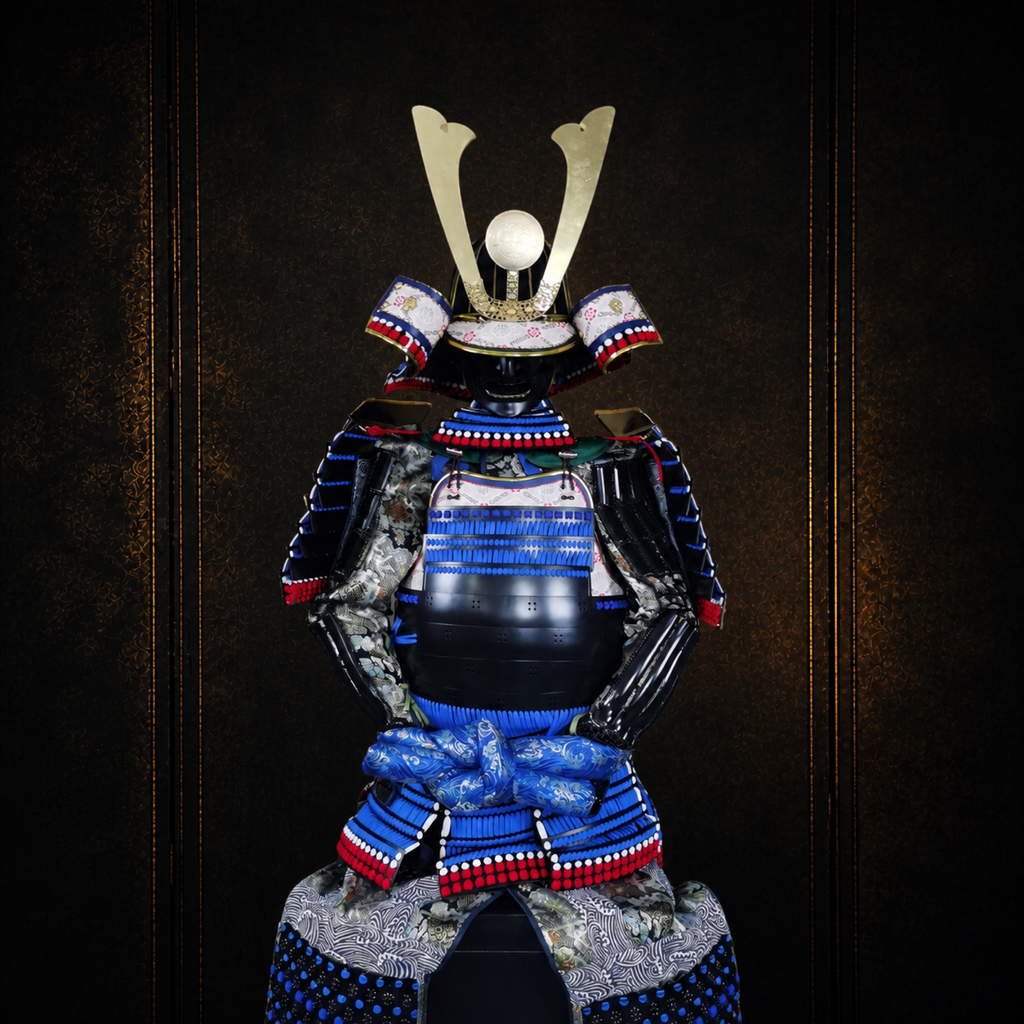 Oda Nobutaka samurai armor, dark museum-style background, view 5