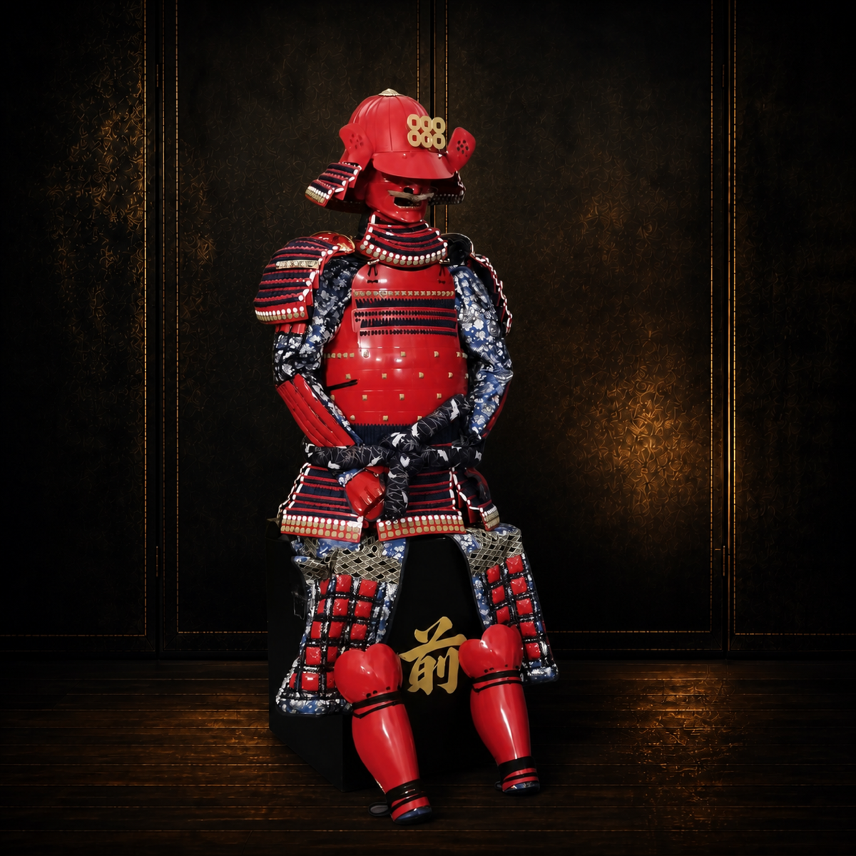 Sanada Daisuke samurai armor, dark museum-style background, view 4