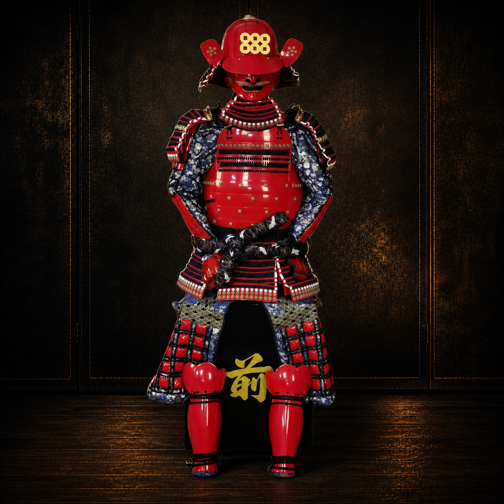 Sanada Daisuke samurai armor, dark museum-style background, view 6