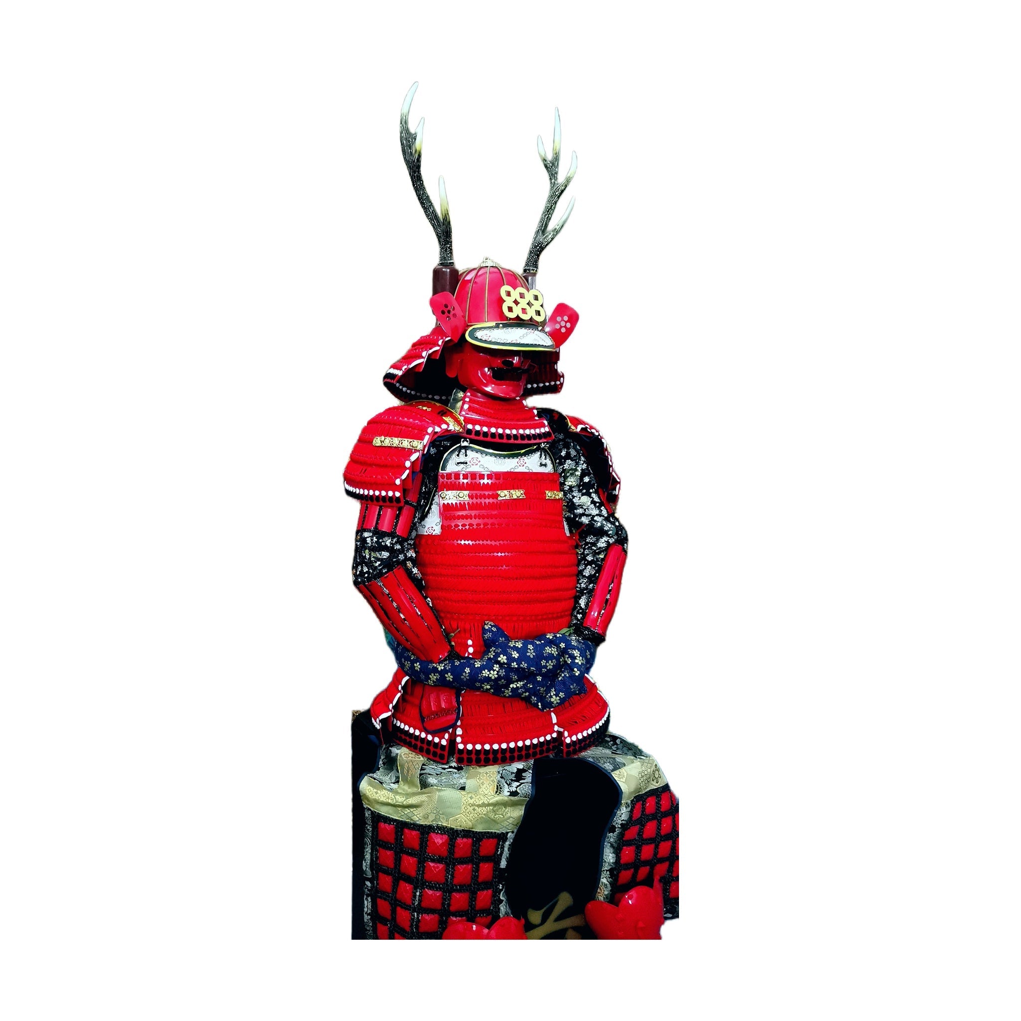 Sanada Yukimura Crimson Red samurai armor, white background, view 3