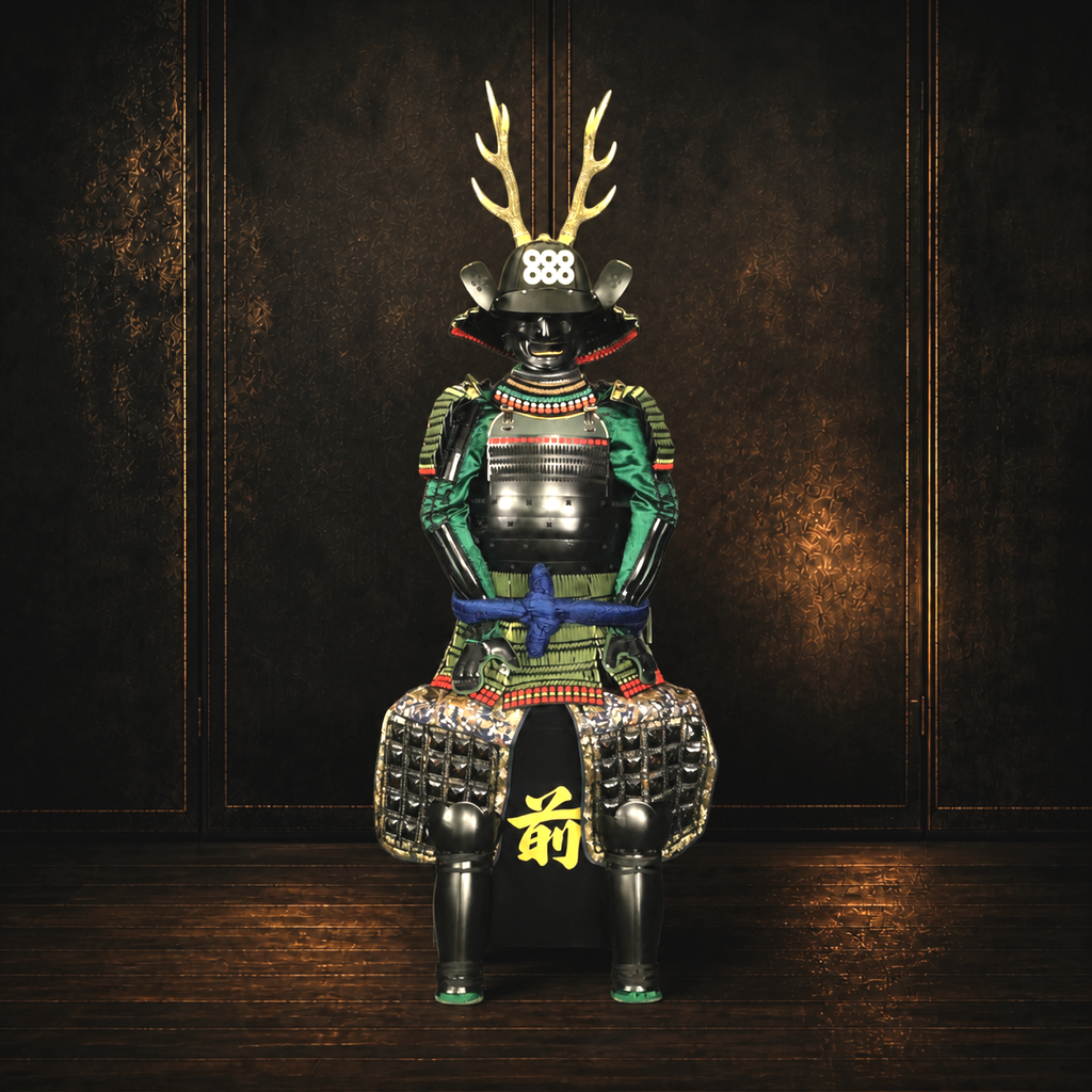 Sanada Yukitaka Samurai Armor — Green and Black, Full Life-Size Set — full front view