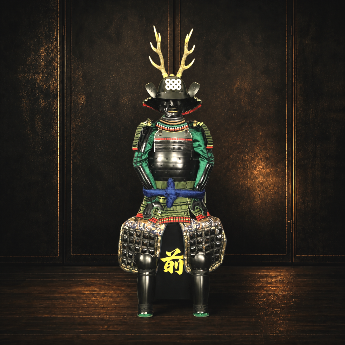 Sanada Yukitaka Samurai Armor — Green and Black, Full Life-Size Set — full front view