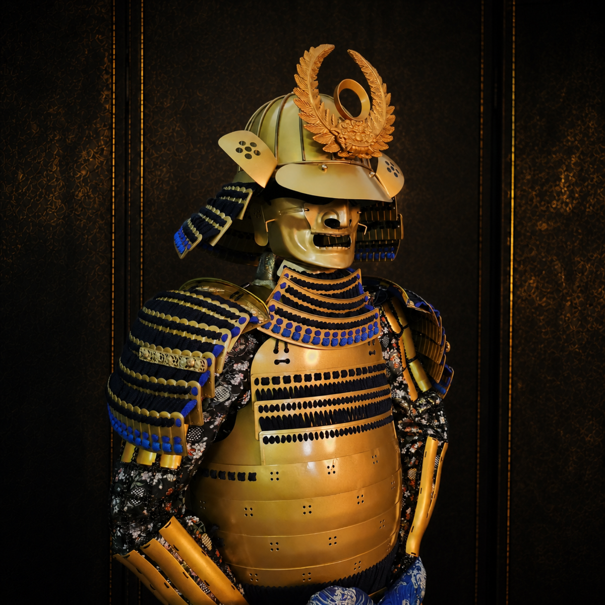 Tokugawa Ieyasu samurai armor, dark museum-style background, view 4