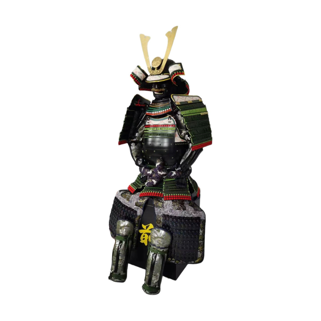 Late Edo ceremonial samurai armor, front detail, green lacing